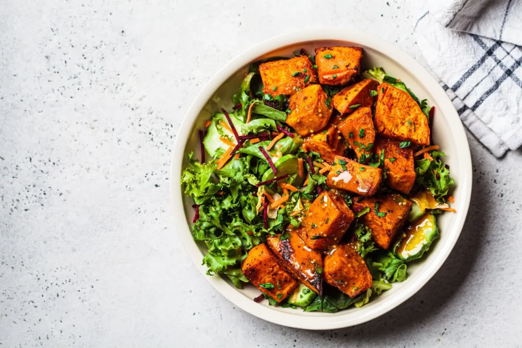 Sweet potato salad with leafy greens